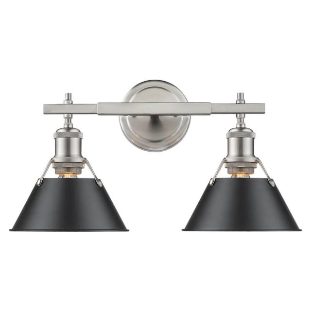 Golden Lighting 3306-BA2 PW-BLK Orwell 2 Light 18 Inch Bath Vanity In Pewter With Black Shade